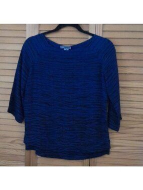 Vince Blue & Black Tiger Print 3/4 Sleeve 100% Silk Tunic Size XXS
